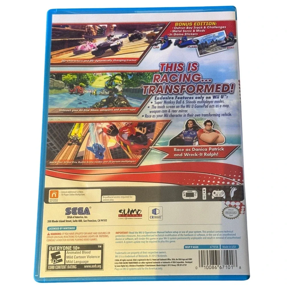 Sonic & All-Stars Racing Transformed Bonus Edition Nintendo Wii U SEGA 2012